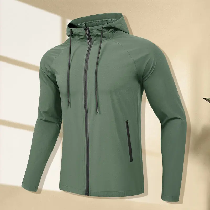 Chaqueta impermeable con capucha a prueba de viento para hombre para correr, entrenar y deportes al aire libre