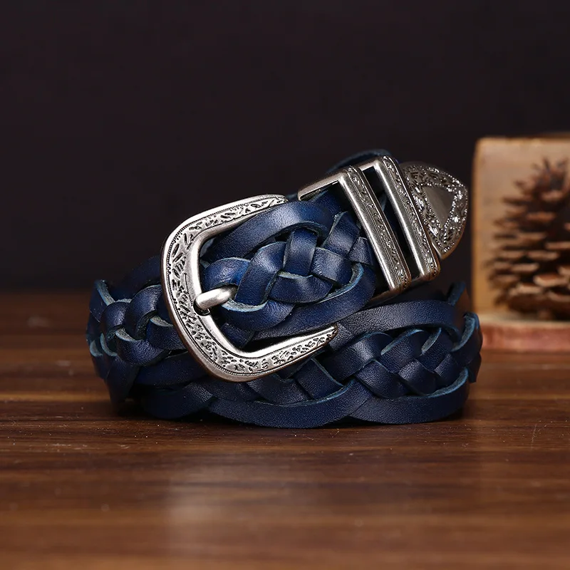 3.2cm Wide New Top Layer Cowhide Braided Belt,Men's Genuine Leather Vintage Personality niche Weave Casual Belts