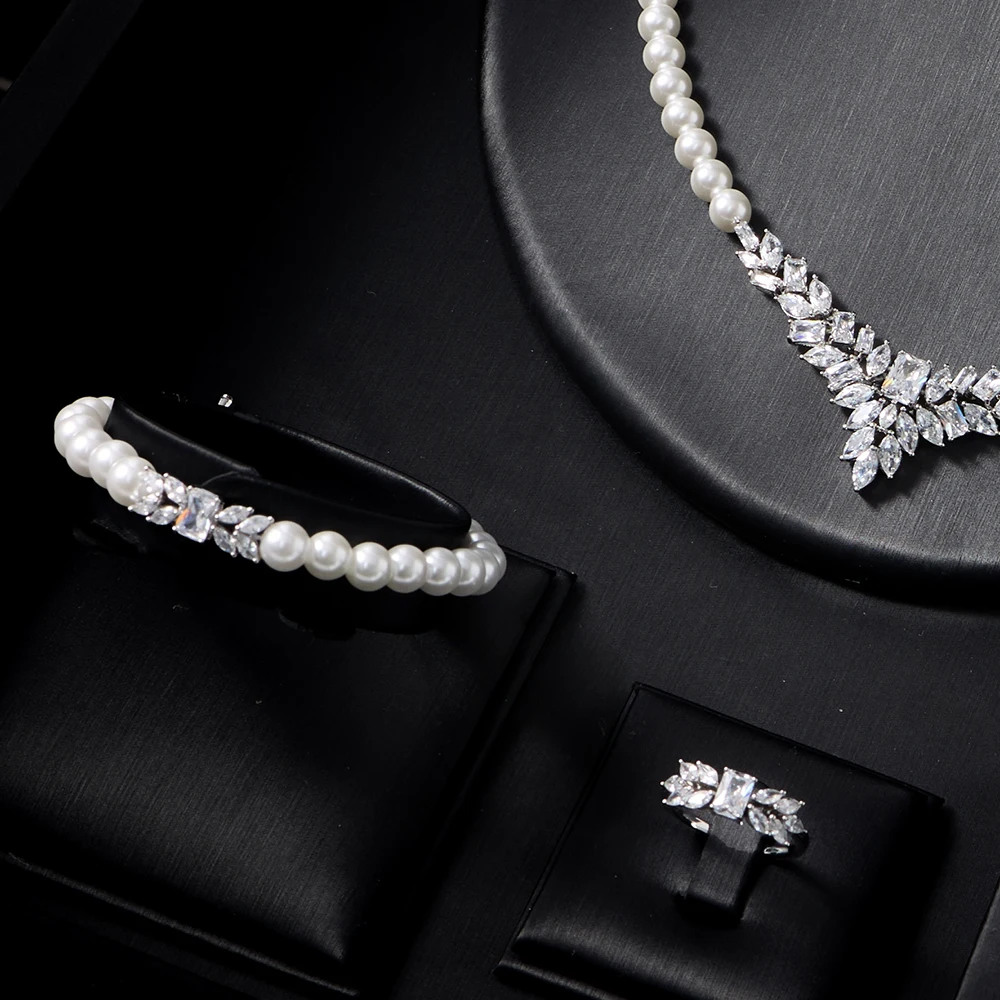 IN JEWELIFE Pearl JewelrySets for Women Cubic Zircon Set Full Jewellery Woman Saudi Arabia Wedding Party Dress Suit Accessory