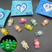 10Pcs Mini Luminous Labubu Ornaments Cute Cartoon Resin Figurines Micro Landscape Decoration Desktop Ornament DIY Car Ornaments