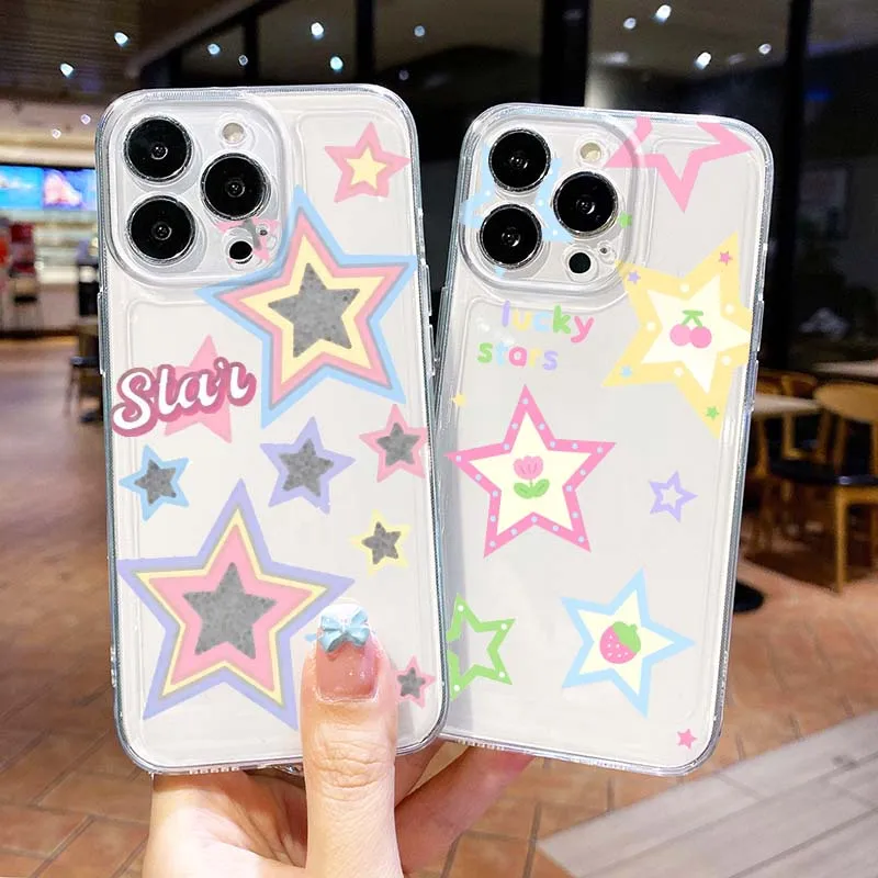 

Cartoon Lucky Stars Pattern For Apple iPhone 17 16 15 14 13 12 Mini Air Pro Max Plus Space Shell Phone Case