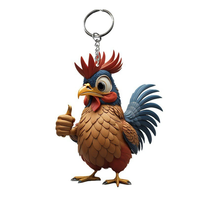 Creative Animal Chicken Rooster Series Pendant Acrylic Keychain For Christmas Tree Decoration Car Key Ring Cock Key Holder