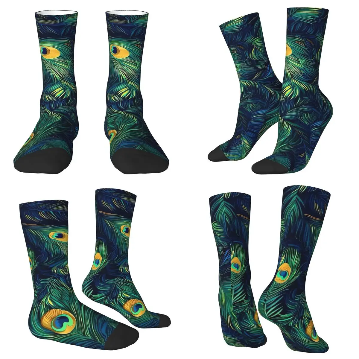 All Seasons Crew Stockings Vintage Peacock Feather Socks Fashion Long Socks for Men Women Valentine's Day Gifts