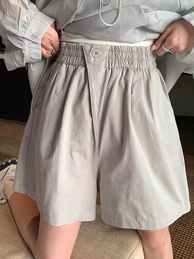 High Waist Cotton orts Women Summer Loose Straight Leg Running Casual Five-Quarter Length Pants Korean Sle Elastic Waist