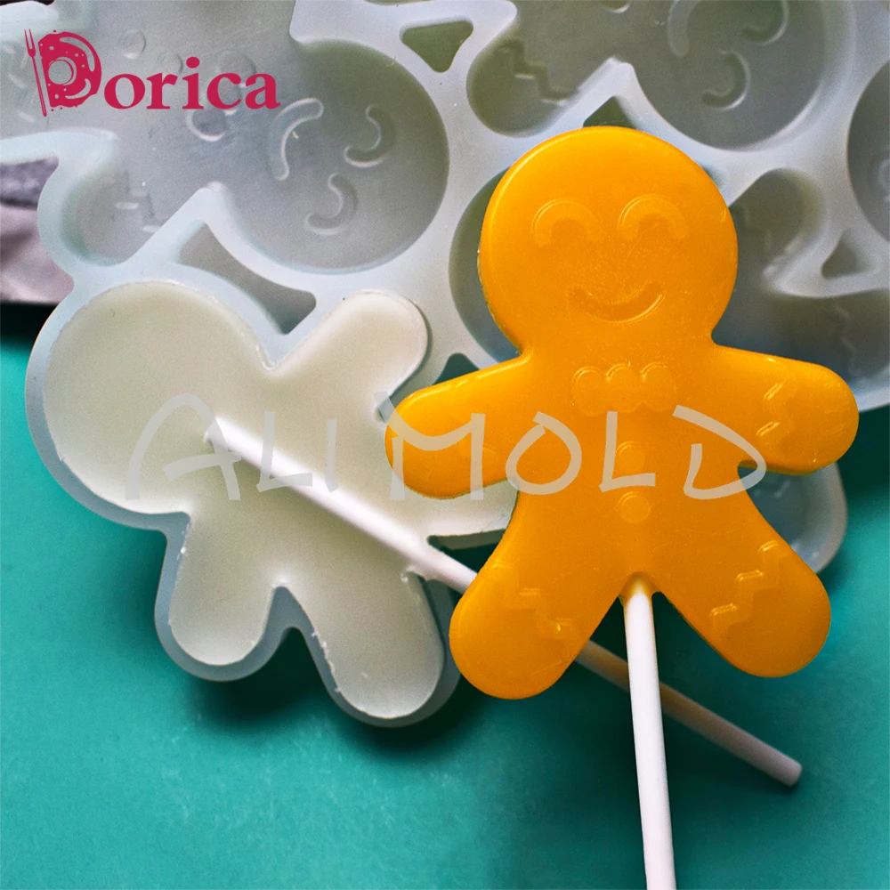 Dorica Gingerbread Man Lollipop Epoxy Mold Christmas Chocolate Cake Silicone Mould Kitchen Bakeware Cake Decorating Tools