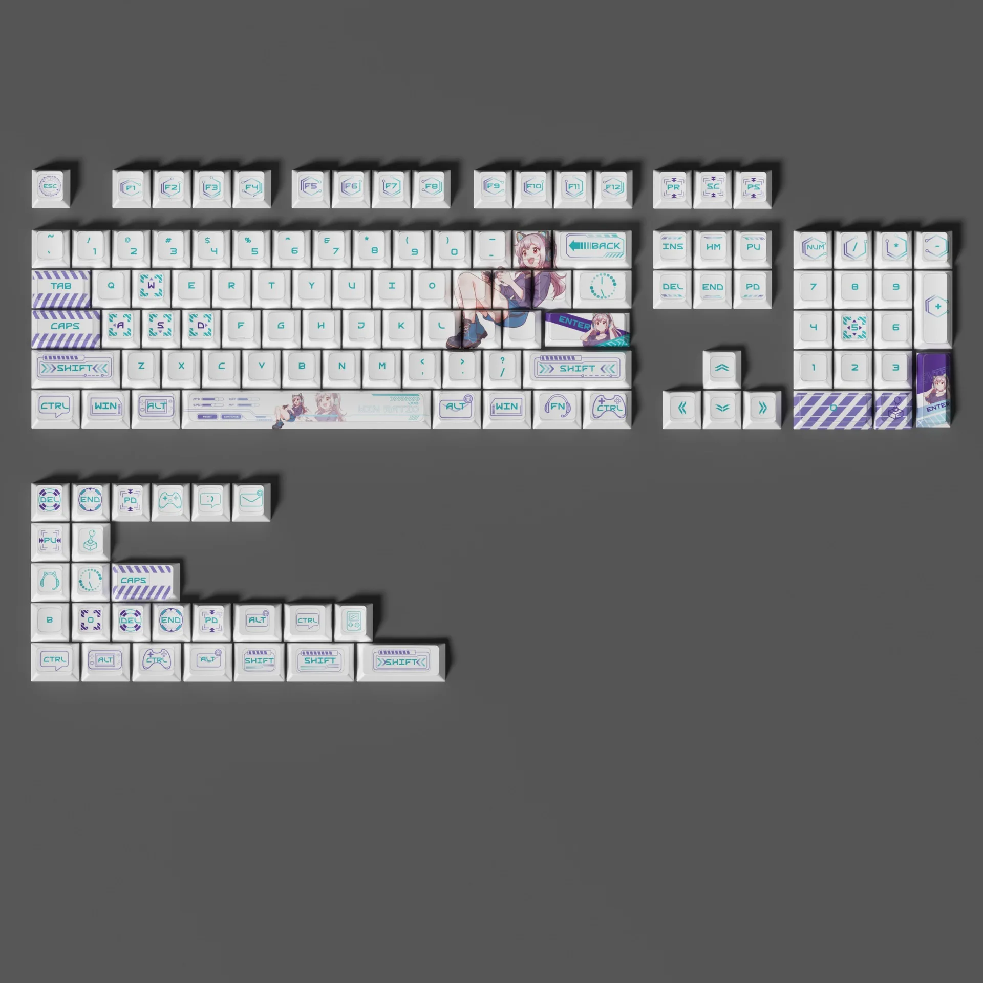 E-Sports Story - White V1 Anime-Themed Keycaps Thermal Sublimation PBT, Transparent Light-Up, Universal for Gaming Keyboards