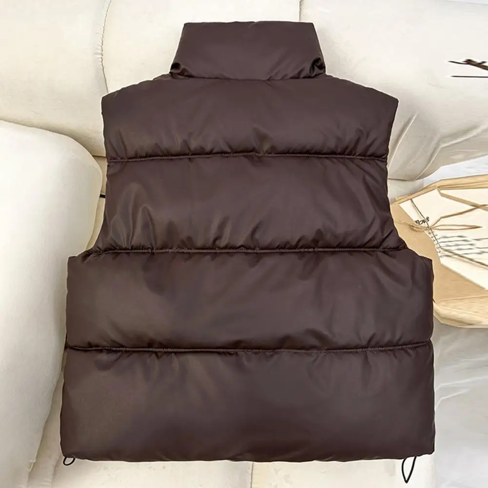 Women Solid Color Waistcoat Women's Winter Vest Coat with Stand-up Collar Zipper Closure Heat Retention Thickened for Outdoor