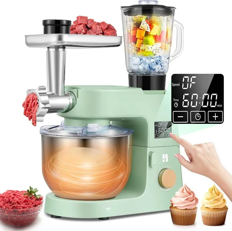 9 in 1 Stand Mixer Multifunctional Electric Kitchen Mixer LED Touch Screen Fermentation Dishwasher Safe with Meat Grinder