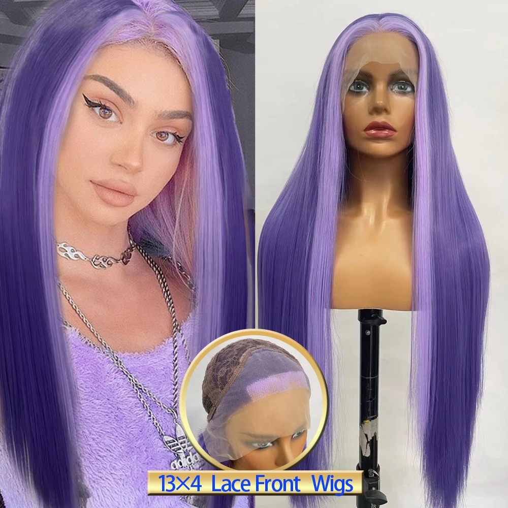 

Sivir Synthetic Wigs For Women Lace Front Free Parting Purple Long Silk Straight Hair Cosplay/Daily/Party High Temperature Fiber