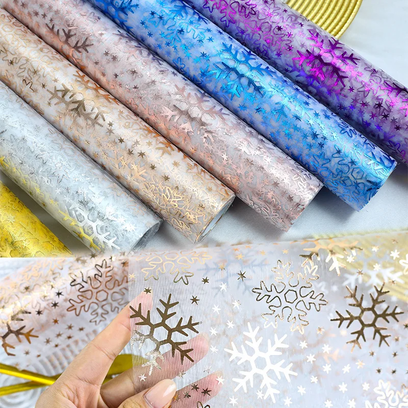 Gold Silver Foil Organza Table Runner, Snowflake Printed Sheer Table Cloth, Xmas Holiday Party Dining Table Decorations