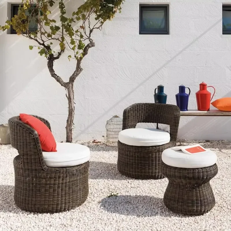 Modern Style Outdoor Rattan Chair Sofa Set with Small Coffee Table Combination for Balcony Courtyard Sunshine Garden Living