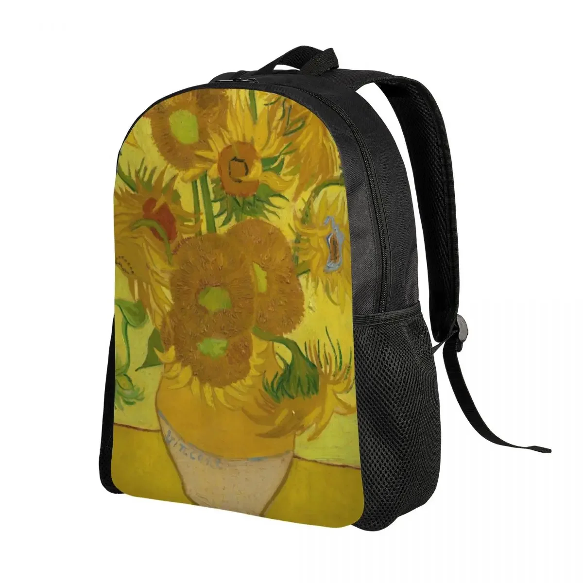 Mochilas escolares com girassóis para estudantes universitários, mochila para laptop de 15 ", sacos de pintura Van Gogh, vaso com doze