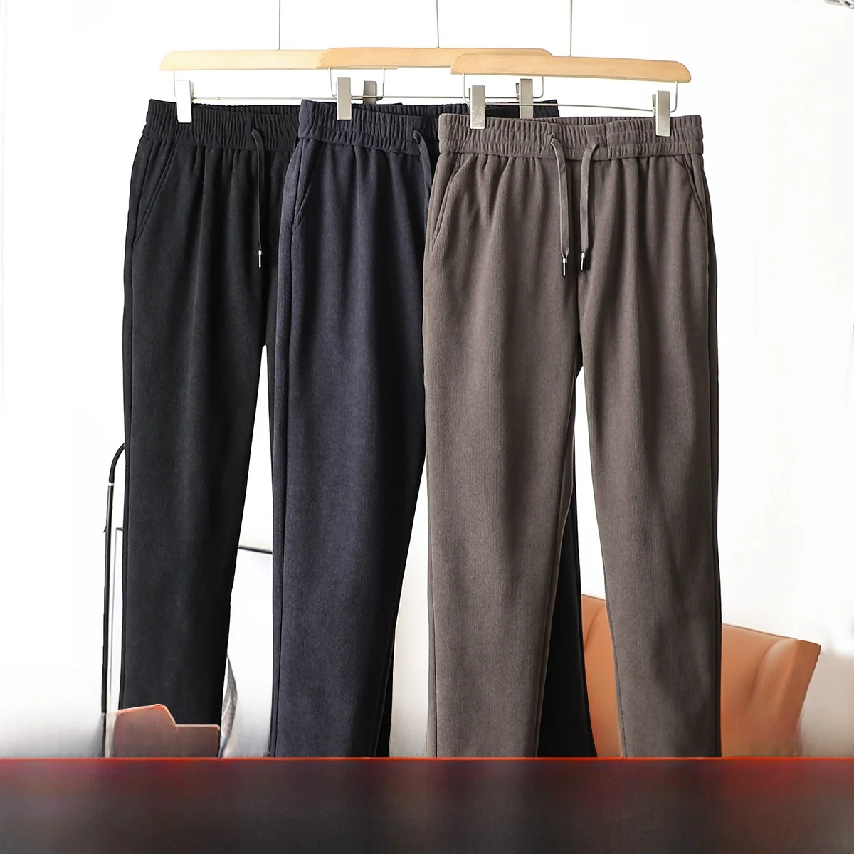 

Faionable Fce Lined Corduroy Straight Leg Men's Casual Pants Warm Outdoor Sle Polyester Fiber Straight Tube Trousers
