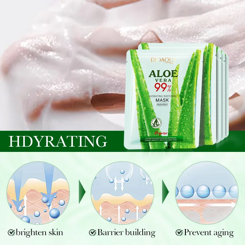 1 Piece BIOAOUA Aloe Hydrating Soothing Facial Mask Moisturizing Preventing Roughness and Dryness Face Mask Sheet Skin Care