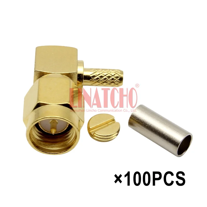 100PCS LMR100 RG316 RG174 50-1.5 Cable RF 90 Deg SMA Crimp Plug Male Right Angle Connector