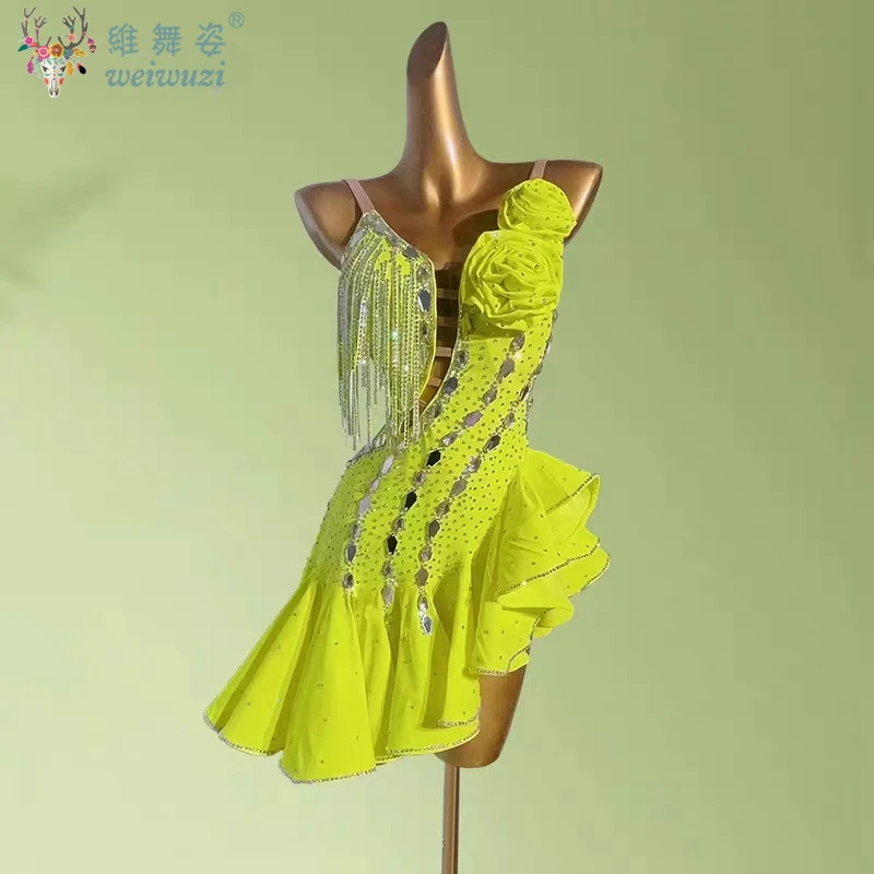 

Latin Dance Professional Performance Dress High-end Custom High-grade Chip Wave Skirt Samba Women Adult Standard Stage Clothing