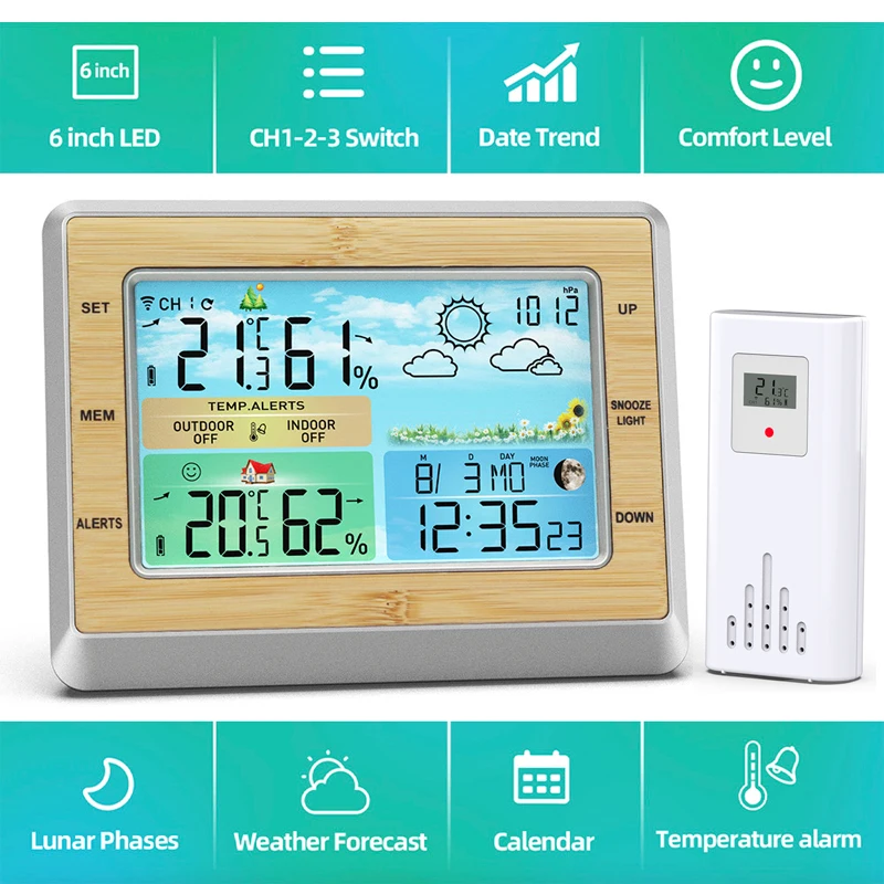 Thermometer Weather Station Wireless Indoor Outdoor Waterproof Sensor Hygrometer Alarm Clock Remote Sensor Home Weather Monitor