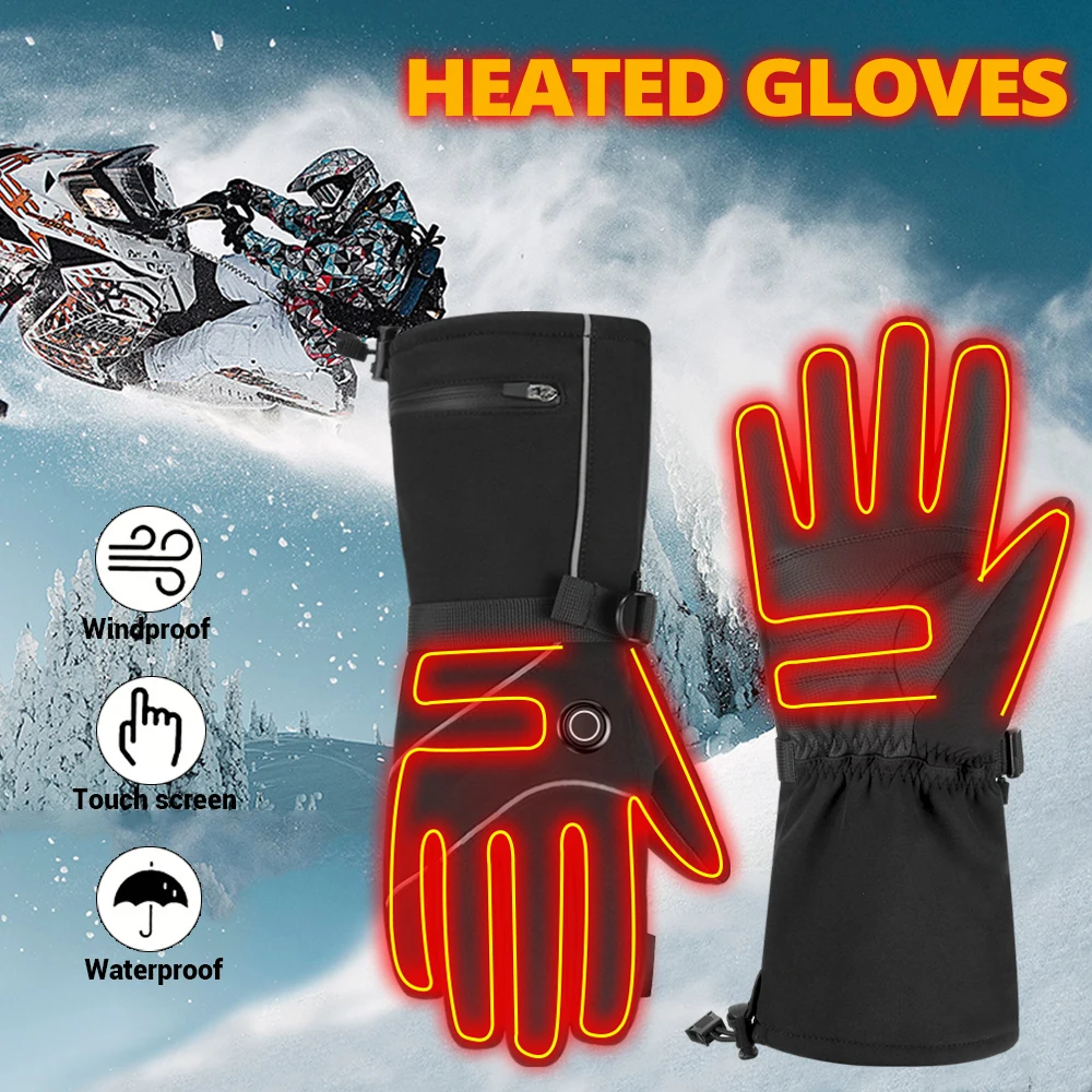 Winter Motorcycle Heating Gloves, Skiing Waterproof Riding Gloves, Rechargeable Heating Gloves