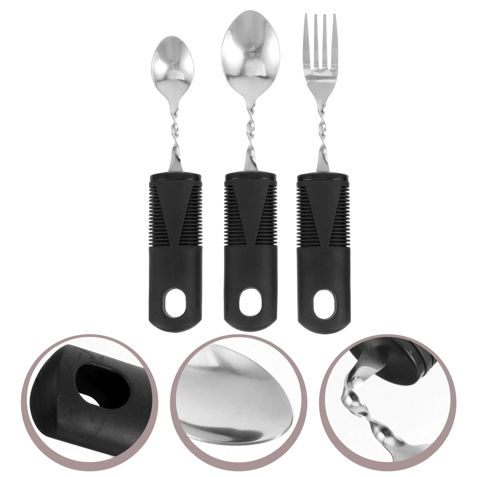 

3 Pcs Tool Black Silverware Spoon and Fork Equipment Serving Utensils Rubber The Elderly Tableware Baby