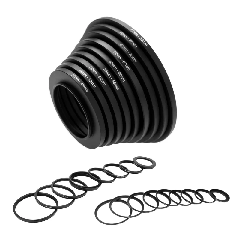 Adaptador de filtro de lente para todas as DSLR, Step Up and Down Ring, kit de montagem, 37-82, 82-37mm, 18pcs