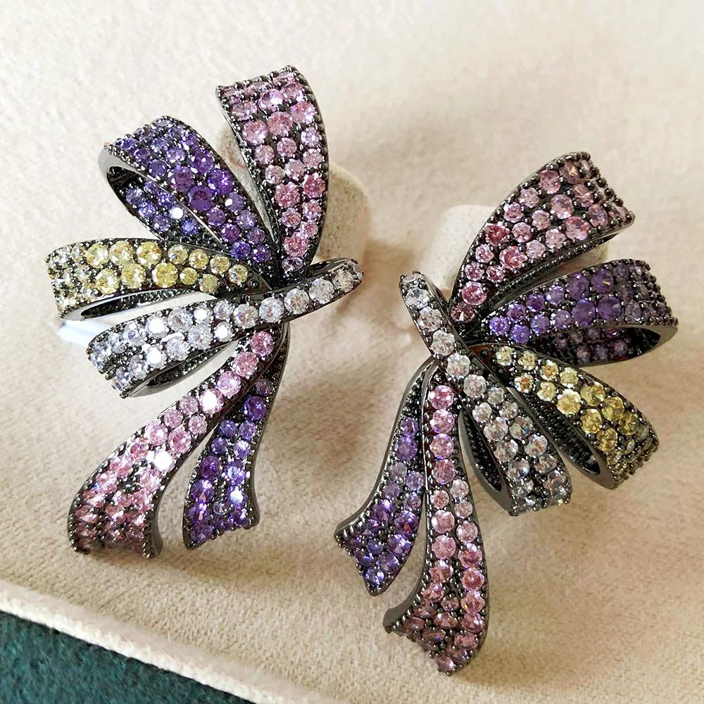 

Missvikki Sweet Lucky Charms Bowknot Earrings for Women Girl Daily Trendy Fashion Cubic Zircon Bohemia Jewelry High Quality