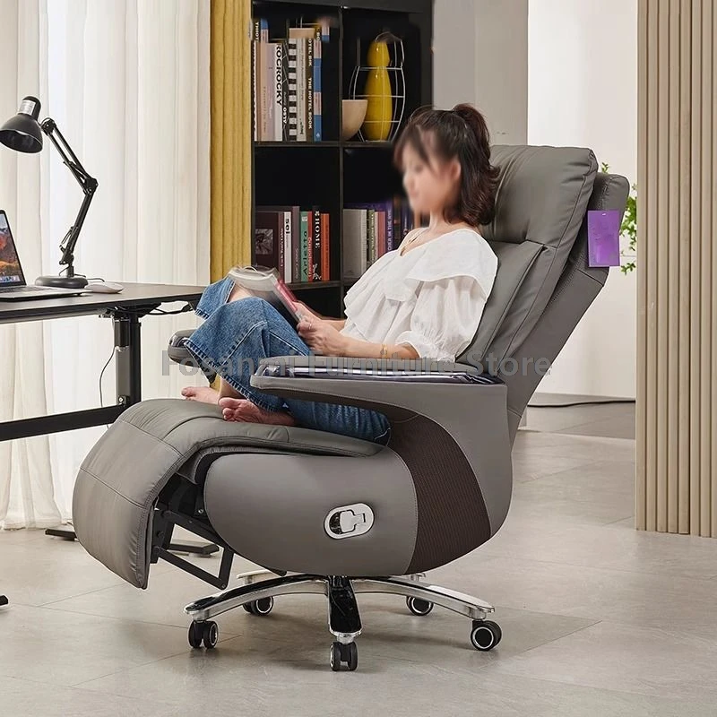 Cadeira de escritório com encosto alto de couro PU com ajuste por gravidade Cadeira de mesa ergonômica com assento largo e grosso para jogos em casa Cadeira de computador com rodas