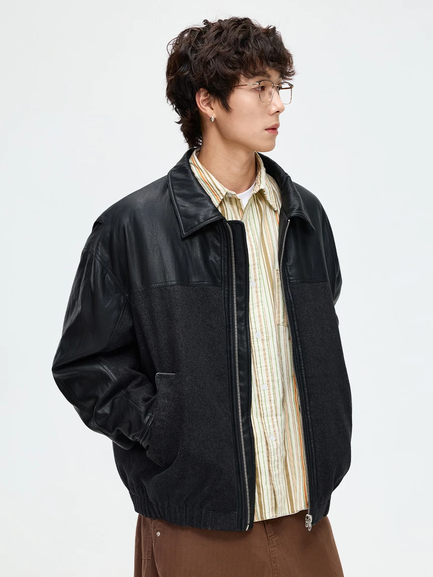 

Men's Denim PU Leather Patchwork down Jaet White Du down Warmth Collar Street Sle Winter Outerwear Casual Commute