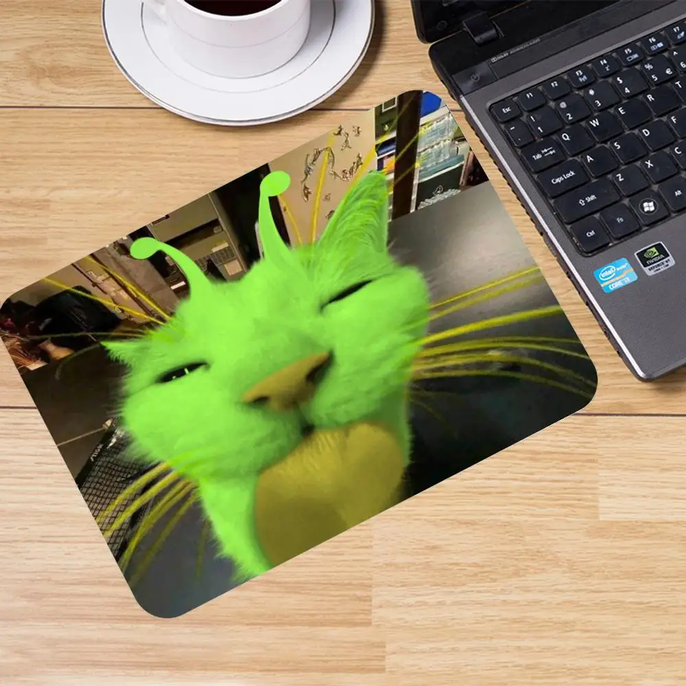 Bright Neon Green Funny Cat Face Close Up Made For Student Laptop Bedroom Learning Pad