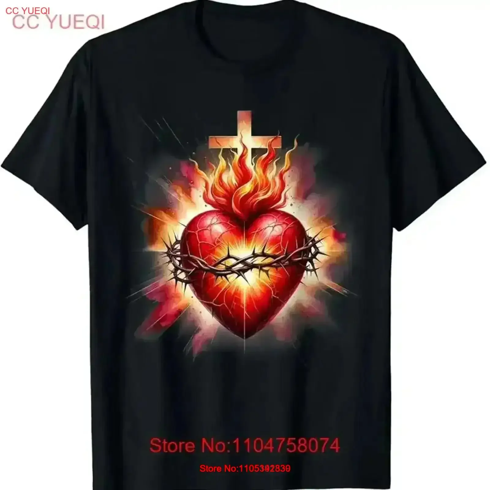 T-shirt Cœur Sacré de Jésus, dévotion catholique, foi, taille S-5XL, vintage, délavé, mode, décontracté, polyvalent, graphique, élégant