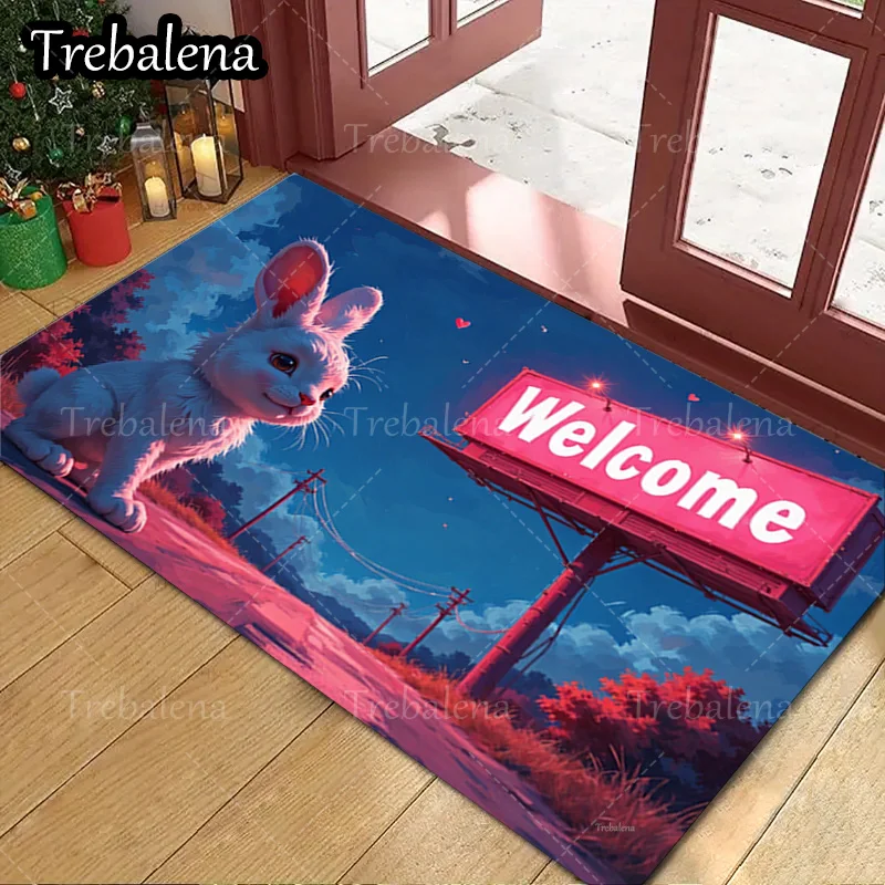 

1pc Welcome Door Mat Cute Bunny Welcome Sign Doormat Soft Non Slip Floor Mat for Home Decor