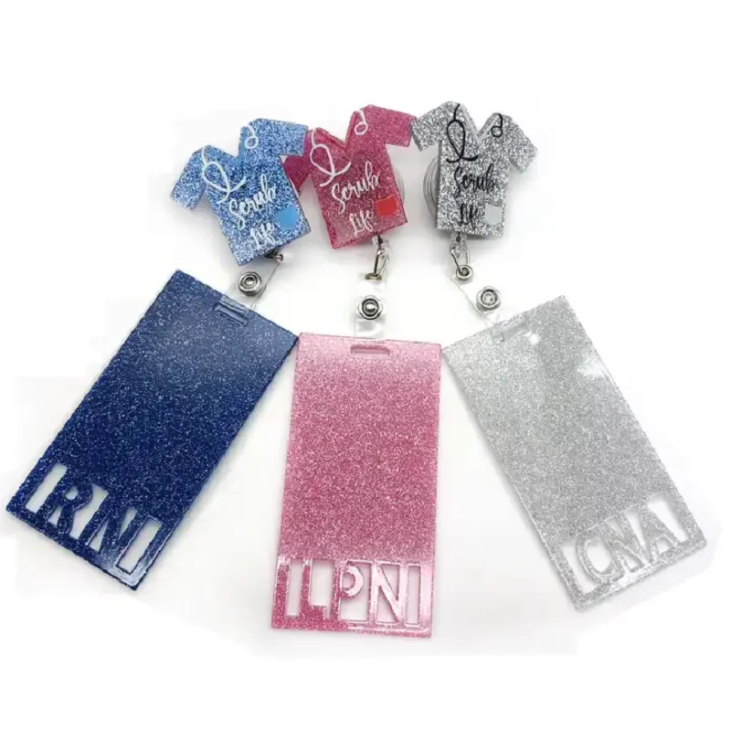 Acrylic T-shirt Scrub Life Nursing Scrubs Glitter Acrylic Badge Holder Accessories Customize Clothes Badge Buddy Set