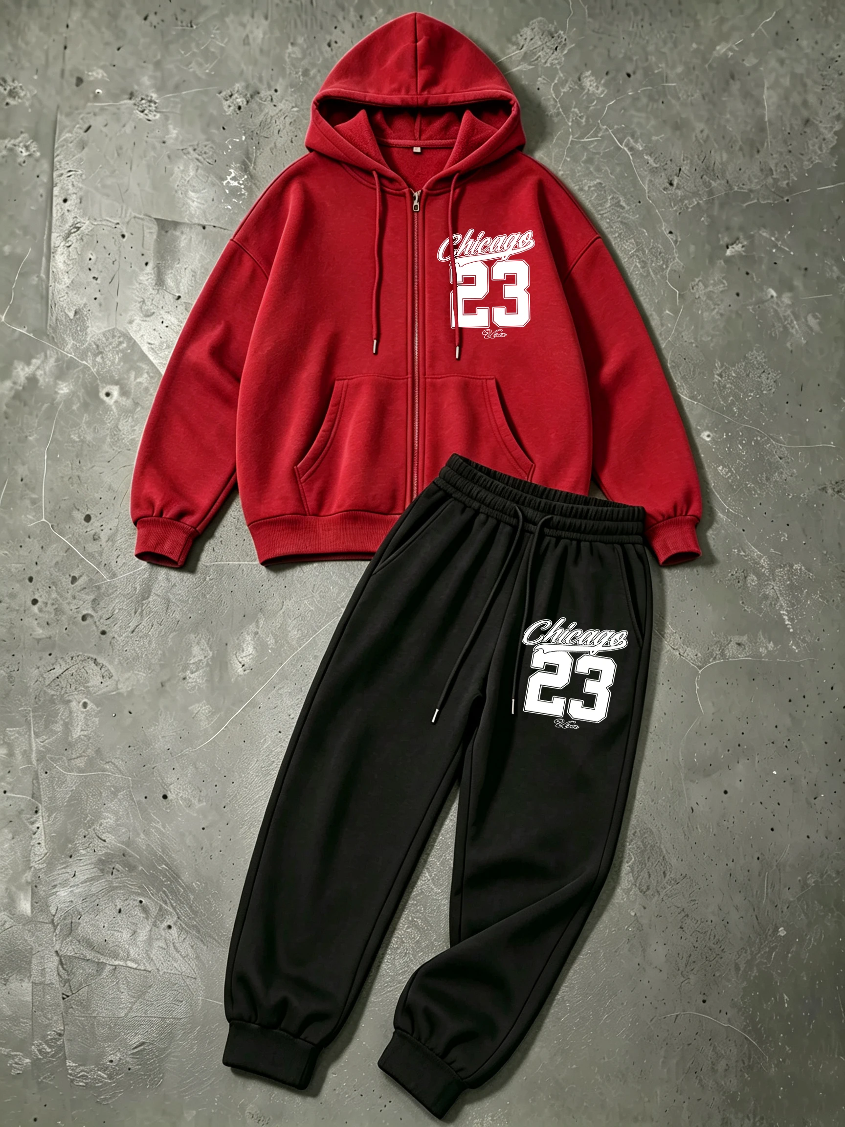 Chicago Art Number 23 Print Men'S Zipper Hoodie Set Autumn Casual Pullover Loose Black Sweatpant Pocket Fleece Gym Jogging Pants