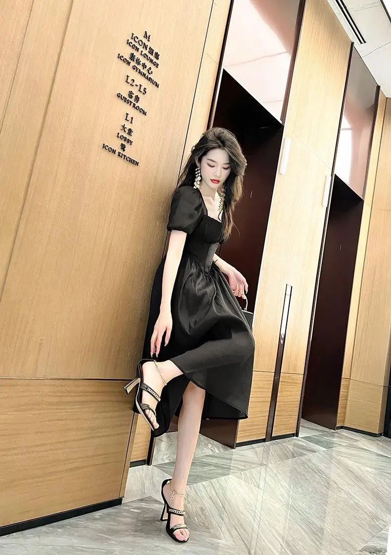 Robe d'été à manches bouffantes pour femmes, jupe longue, tempérament, doux, forêt, mince, nouveau style