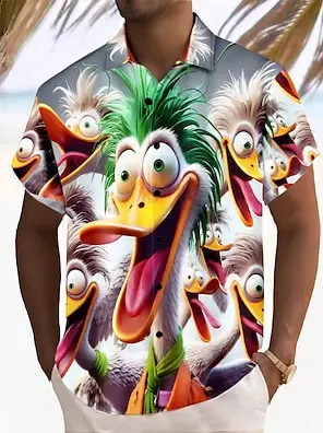 

Men's Animal Funny Duck Shirt Casual Shirt Button Up Shirt Short Sleeve Fashion Casual Outdoor Vacation Streetwear Summer Spring