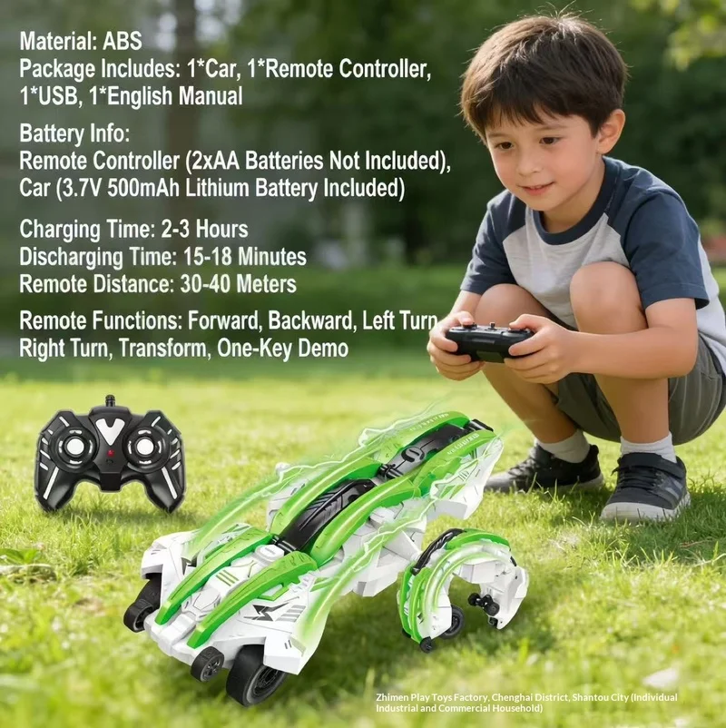 OEM 2.4G Remote Control Stunt Car 6-Wheel Rolling Racing Light-Up Transformable Tumbling Rechargeable Toy Vehicle for Kids