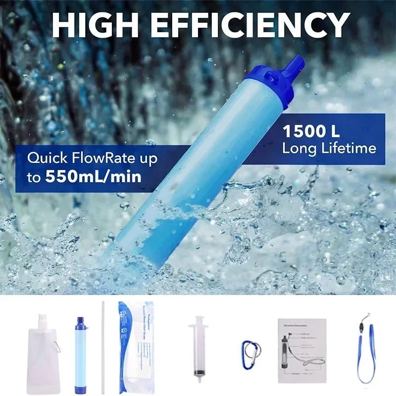 Personal Water Filter Portable Water Purifying Device for Hiking Camping Accessories Travel Hunting Survival Outing Backpacking