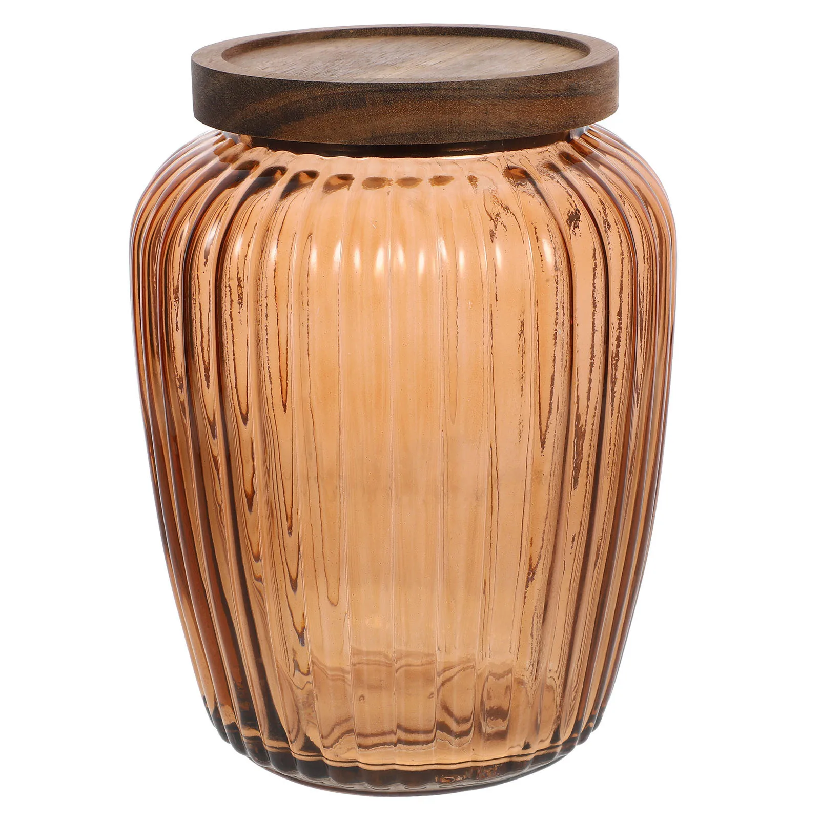 

Glass Grain Storage Jar Airtight Sealed Storage Container Wooden Lid Kitchen Canister for Coffee Beans Dried Food