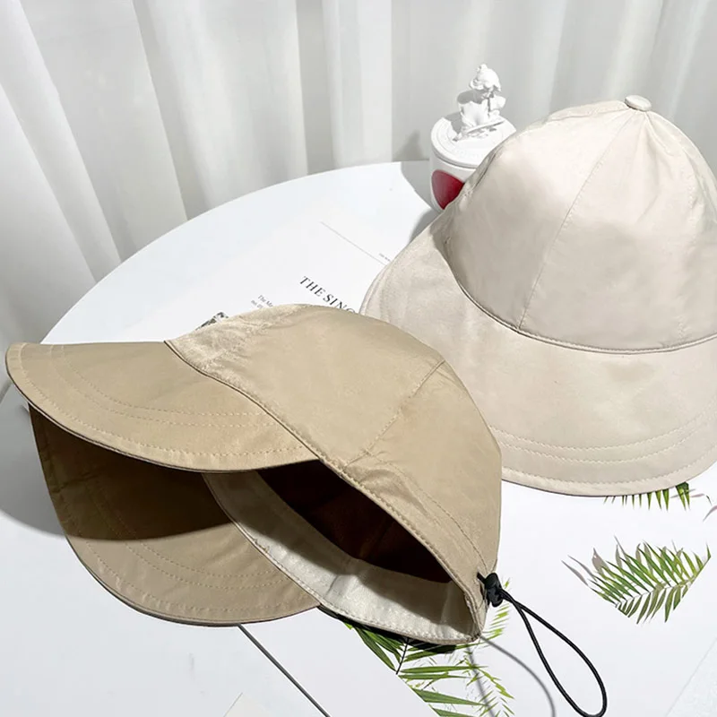 New Foldable Wide Brim Sun Hat Drawstring Adjustable Caps for Men Women Beach Hats Summer Quick-drying Visors Fisherman Cap