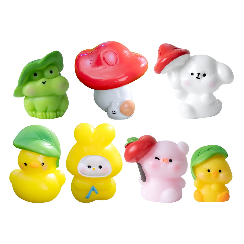 

7pcs Mushroom Frog Decor Cartoon Animal Figurines Resin Small Statues For Mini Garden Cake Desktop Tabletop Ornaments