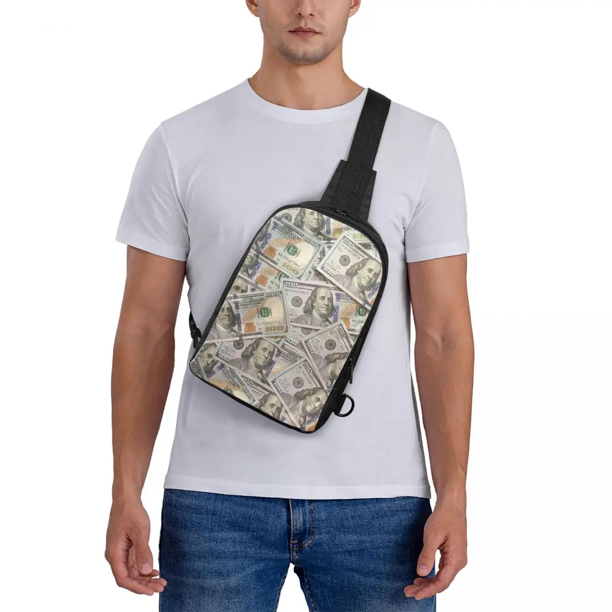 

New Hundred Dollar Bills Money Attraction Chest Bag Crossbody Backpack Sling Shoulder Bag For Men Travel Hiking Daypack