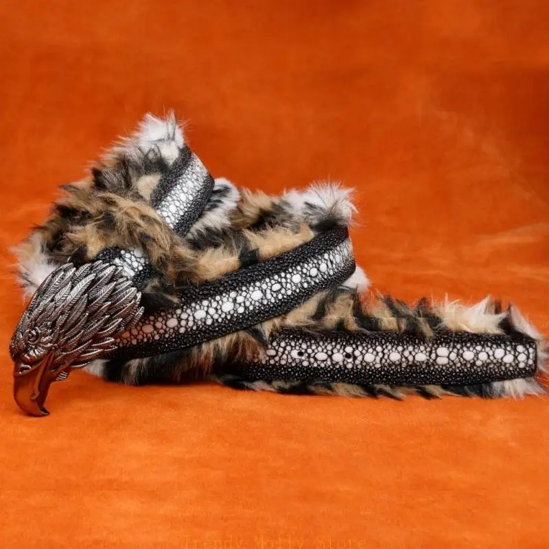 

N5KB 1Piece Vintage Plush Belt for Jeans Pants Decorative Belt Winter Warm Waiststrap