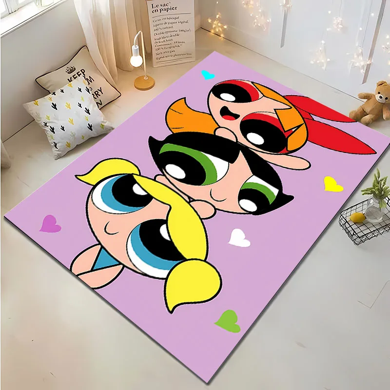 Funny Cartoon Cute P-Powerpuff Girl Carpet, Rug for Bedroom Living Room Home Sofa Decoration,Children Large Decor Floor Mat Gift