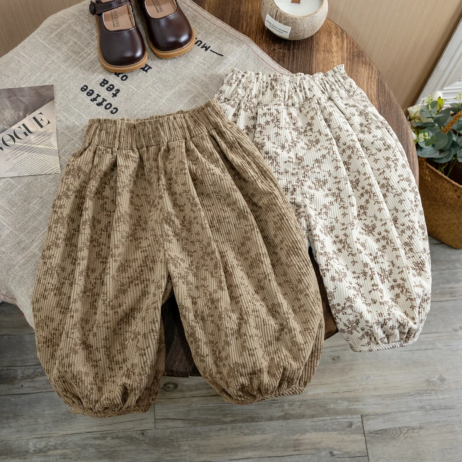 

1-6Y Children Girl Loose Vintage Soft Trousers Kids Girls Spring Cotton Floral Lantern Pants Clothing Elastic Waist Clothing