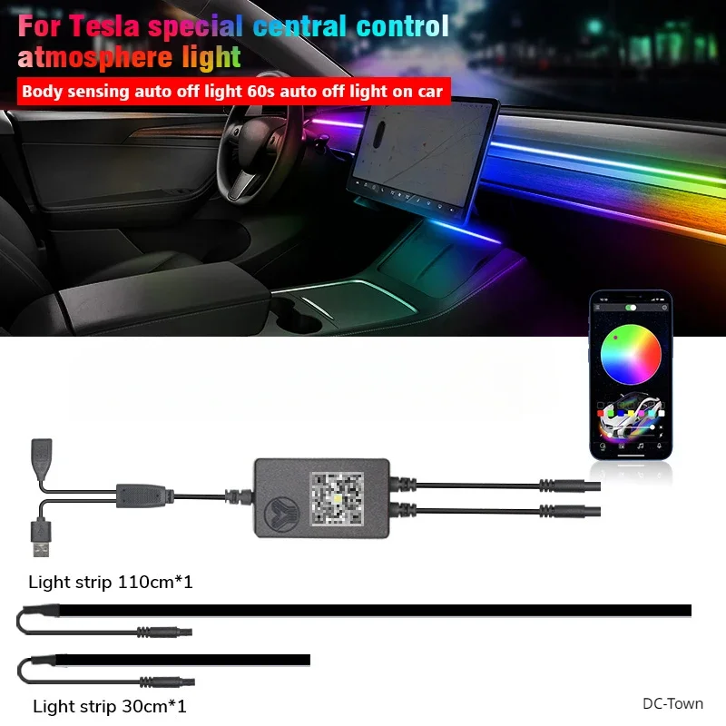 Console centrale cruscotto luce di ricarica Wireless per Tesla Model 3 Y 64 colori RGB Neon LED lampada ambientale USB Power APP Controller