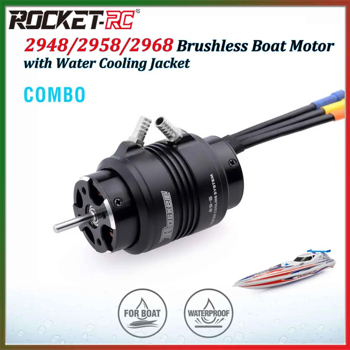 

Rocket-RC 2968 2958 2948 Brushless Boat Motor w/Water Cooling Jacket for Traxxas Feilun FT011 FT012 600-800mm RC Boat Car Parts