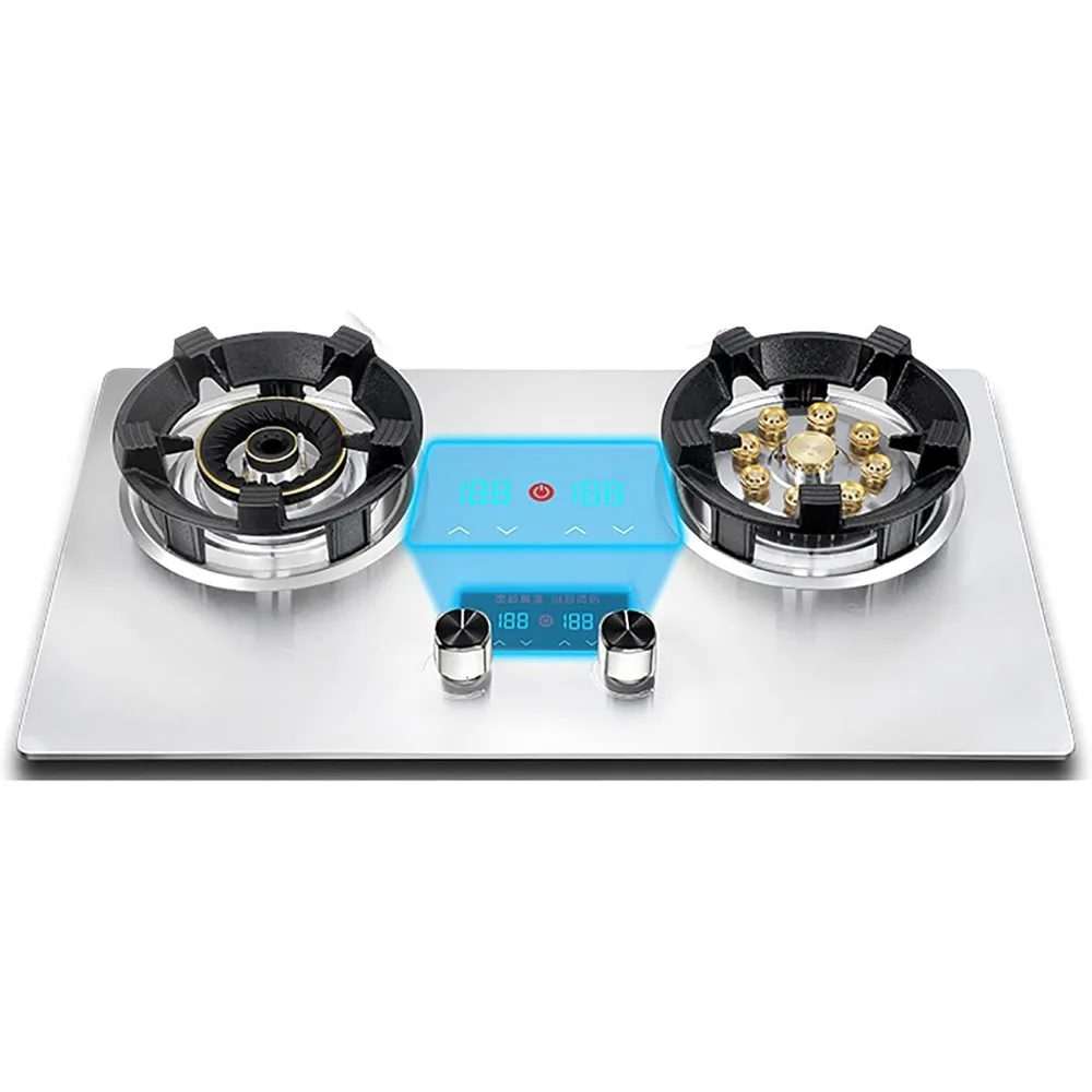 

Burner Gas Cooker gas hob Built-in Gas Cooker, 2 Burners Gas Cooker, Zinc-magnesium Alloy Knob, 55°+ Anti-scalding Reminder, Ind