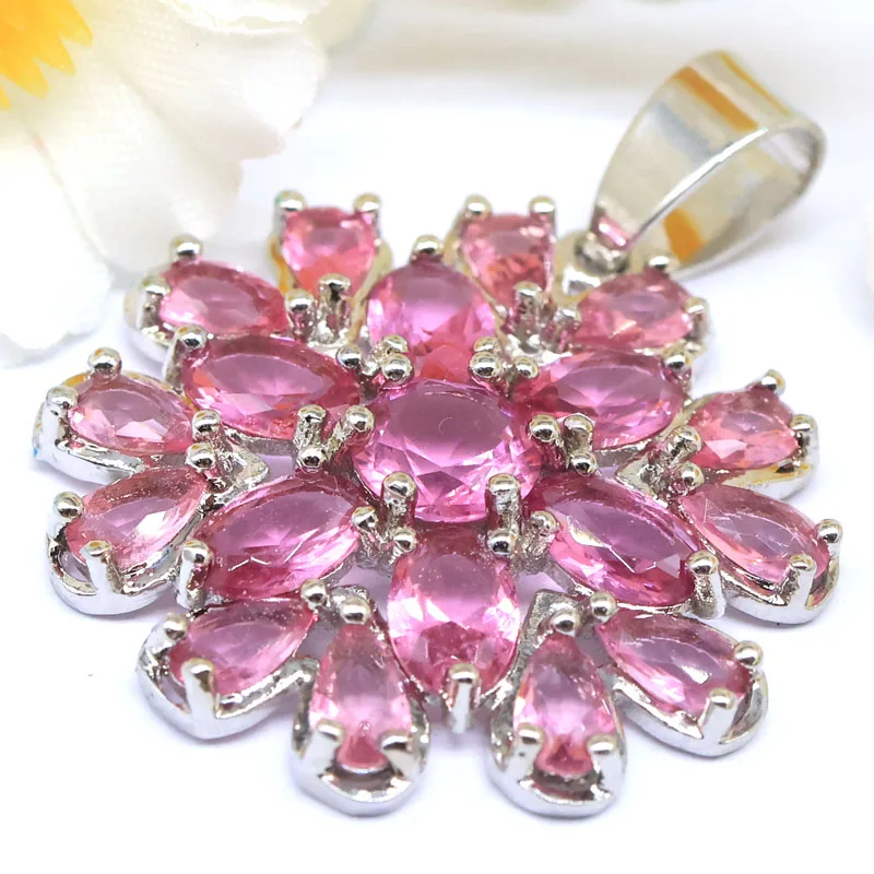 Buy 4 Get 1 Free 34x25mm Eye Catching Created Pink Tourmaline Women Wedding Silver Plated Pendant