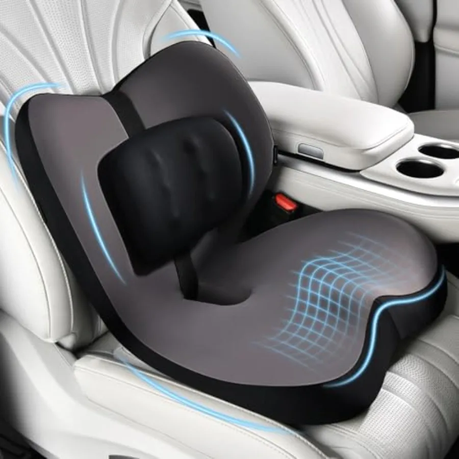 

2 in1 Memory Foam Truck Seat Cushion and Lumbar Support Pillow with Adjustable Strap for Long Drives Black Fits Semi Truck Car