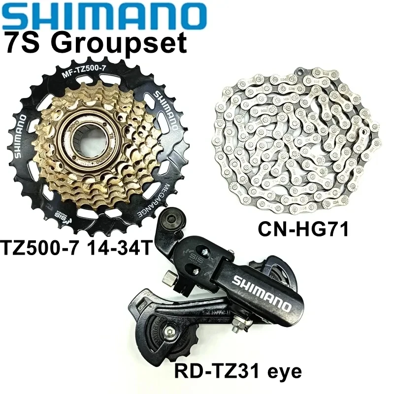 Shimano TZ31 7 Speed Groupset RD-TZ31 Bike Rear Derailleur Eye/ Hook TZ500-7 Cassette 14-28T 14-34T CN-HG71 Bike Chain 112L