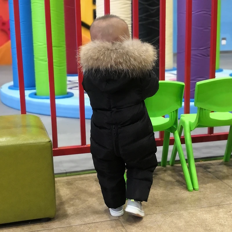 Rosyjski nowy kombinezon dla dzieci odzież zimowa Baby Boy Snowsuit Parka futro naturalne 90% kaczka kurtka puchowa dla dziewczynki ubrania płaszcz